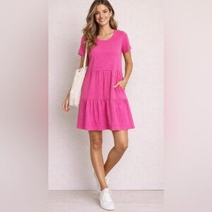 GAP Pink Tiered T-Shirt Dress Womens L Casual Cotton Short Sl Ruffle Hem Summer